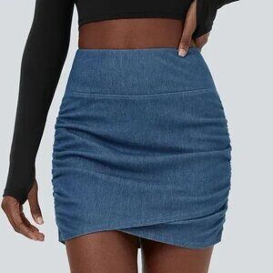Halara High Waisted Bodycon Stretch Denim Mini Skirt Blue Medium